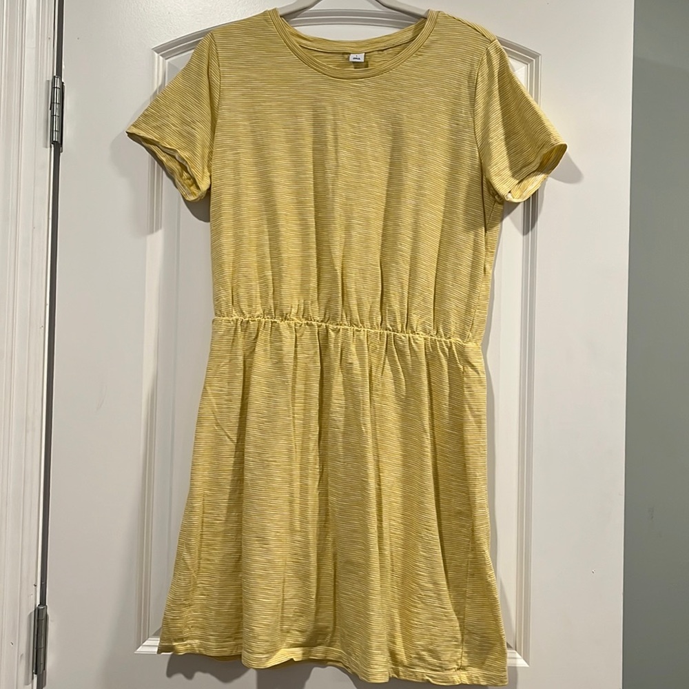 OLD NAVY Cotton Short Sleeve Dress Elastic Waist Yellow Stripe Size Large